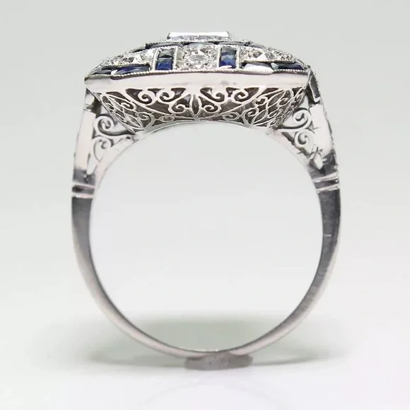 New Women’s 925 Silver Royal Blue Diamond Ring - Picture 4 of 6